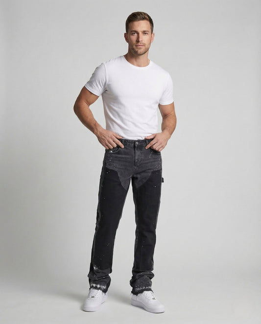 Herren Cargohose Jeans Weite Bein Schwarz - Eveloria