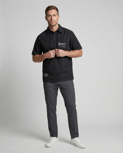 Herren Oversize Poloshirt mit Reißverschluss und Tasche - Eveloria