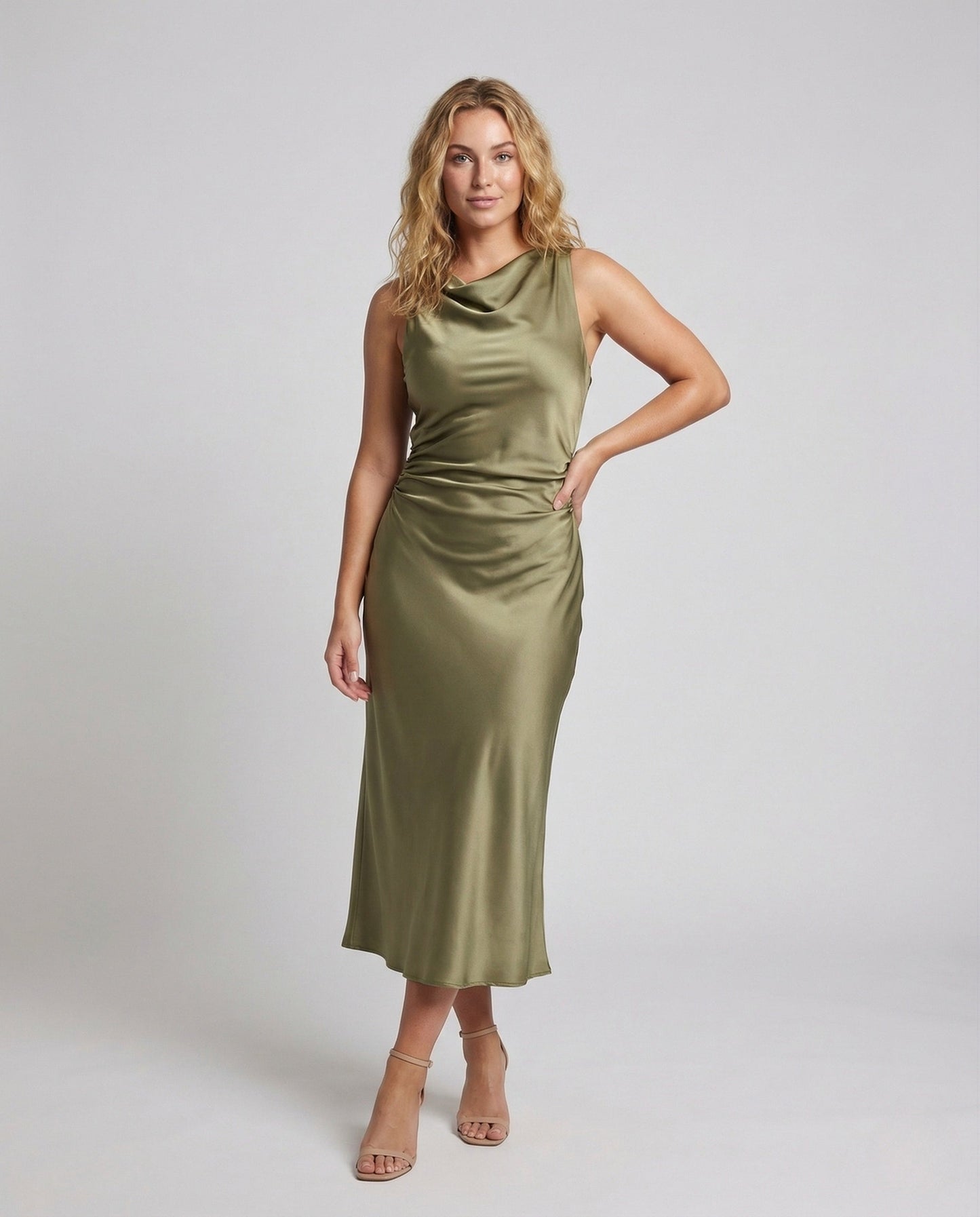Damen Maxikleid aus Satin mit Wasserfall-Ausschnitt - Eveloria