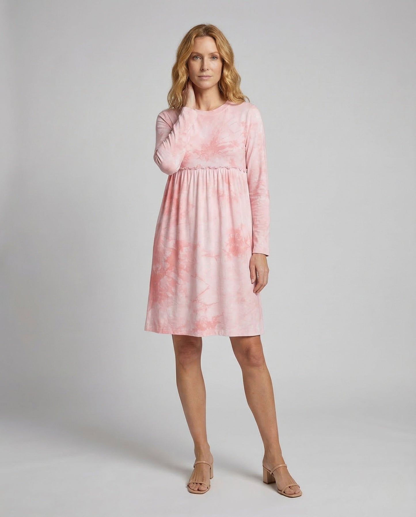 Damen Midikleid Langarm Jersey Raffung - Eveloria