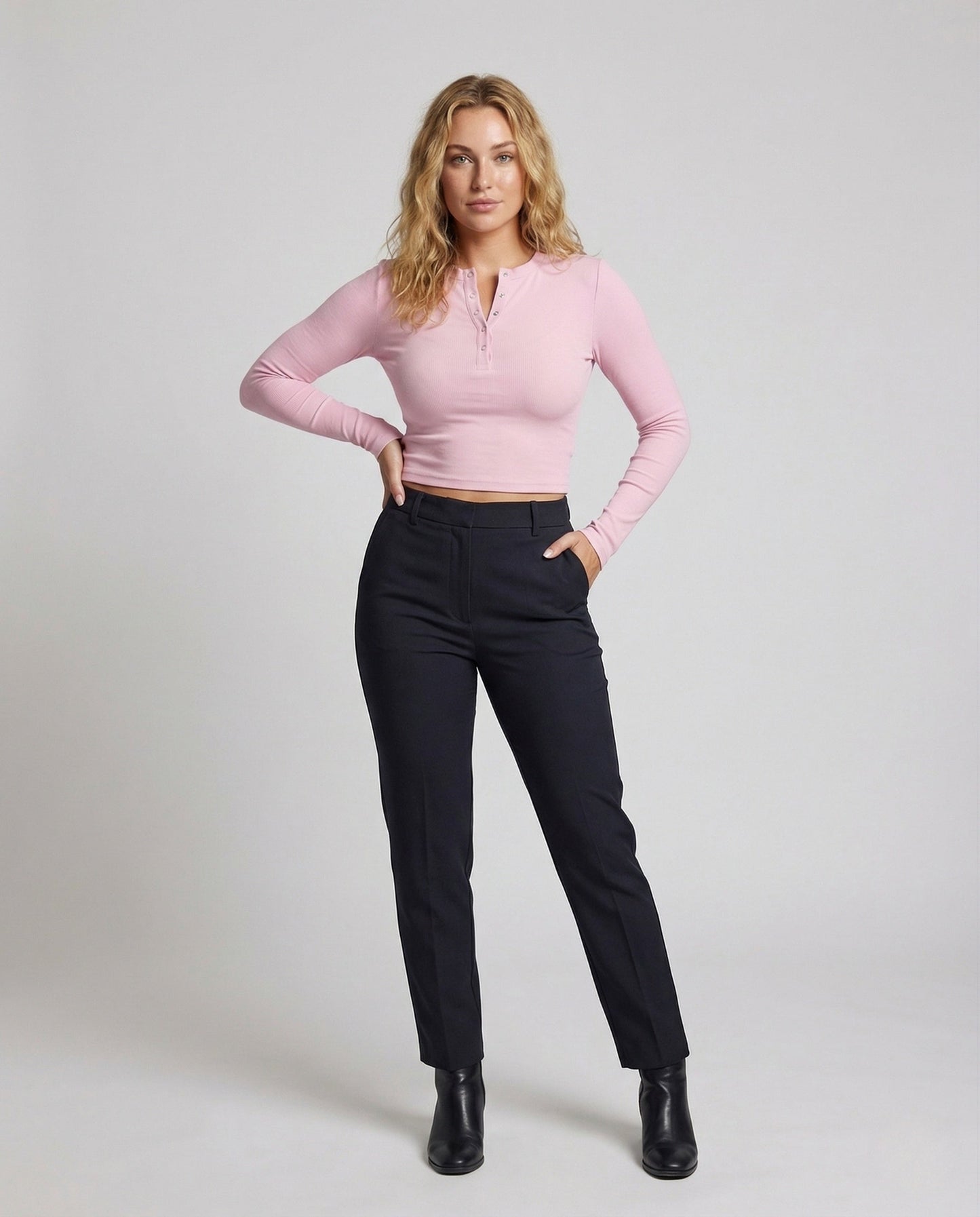 Damen Langarmshirt Rippoptik Mit Druckknöpfen Weiße oder Graue Farbe - Eveloria