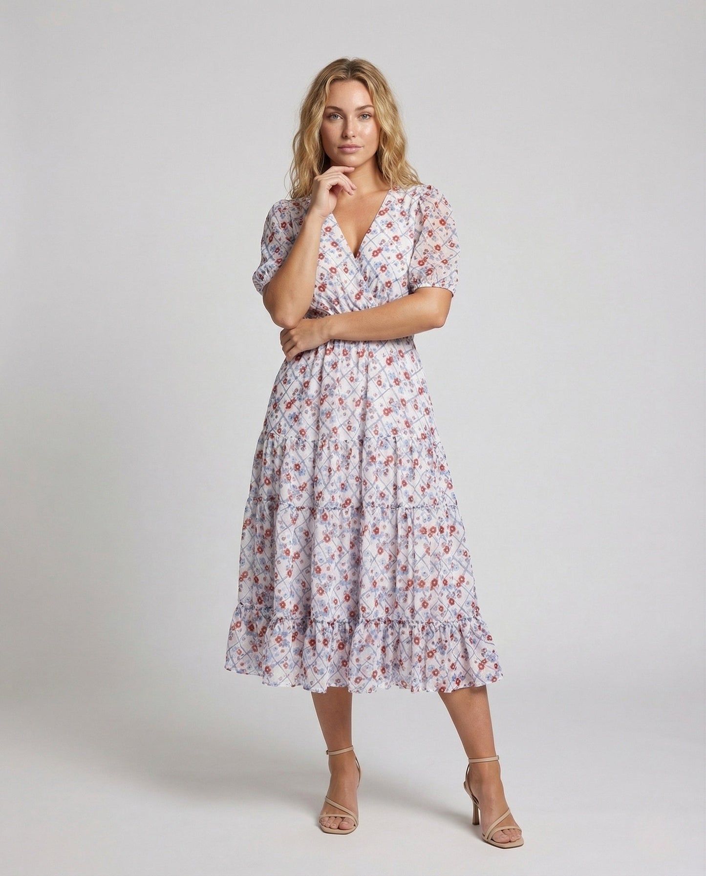 Damen Midikleid mit Puffärmeln Elastische Taille - Eveloria