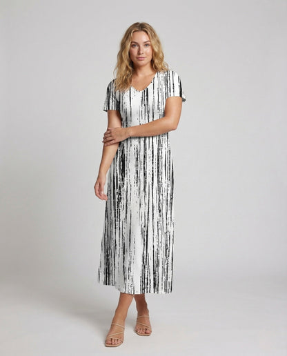 Damen Maxikleid A-Linie Kurzarm Muster - Eveloria