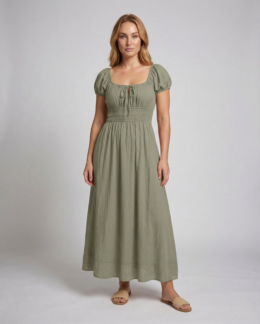 Damen Maxikleid mit Puffärmeln und Smockoptik - Eveloria