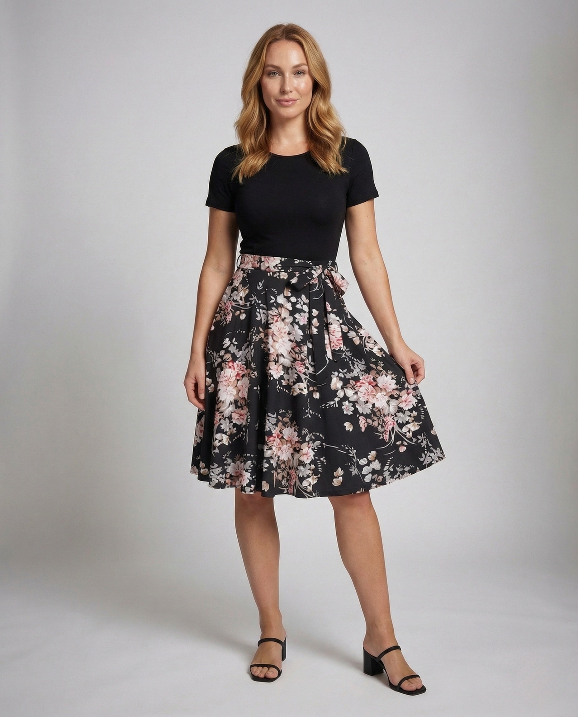 Damen Midikleid Blumenmuster Tellerrock - Eveloria