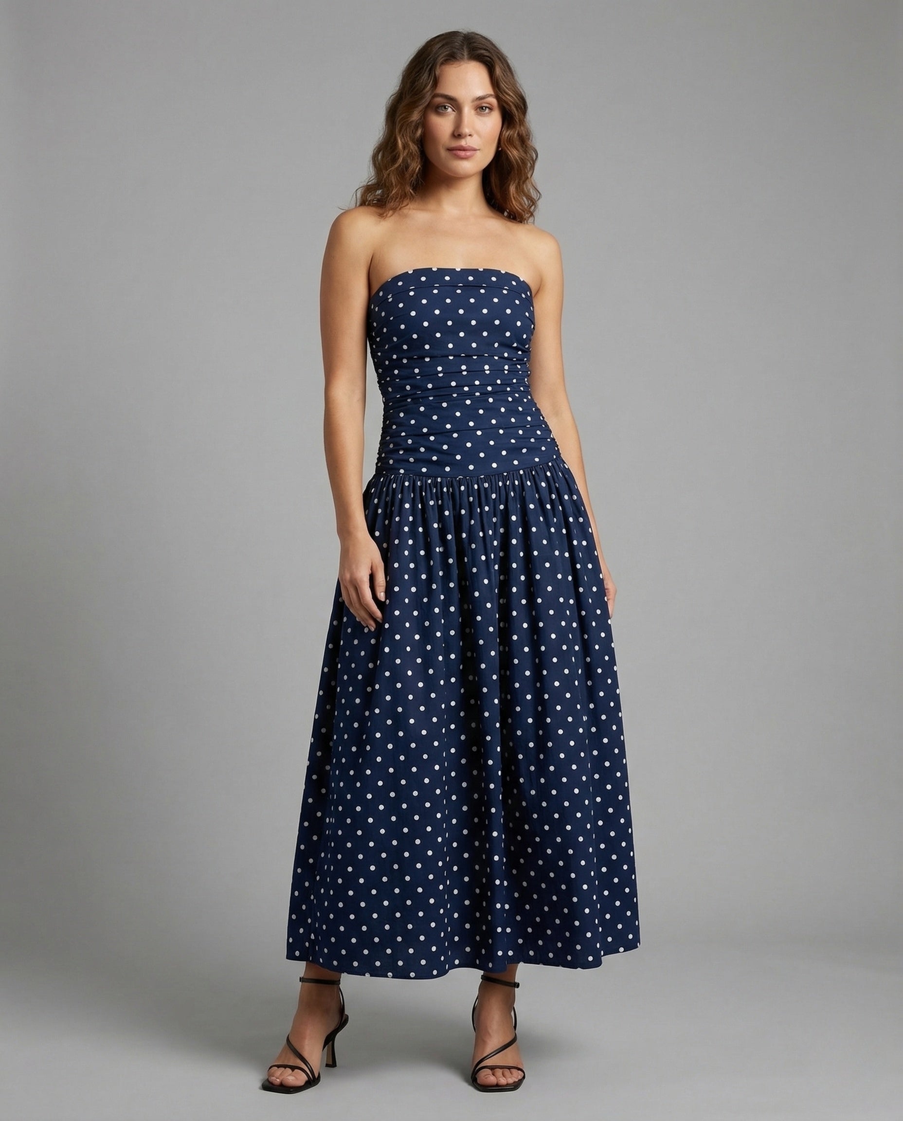 Damen Trägerloses Maxikleid mit Punkten - Eveloria