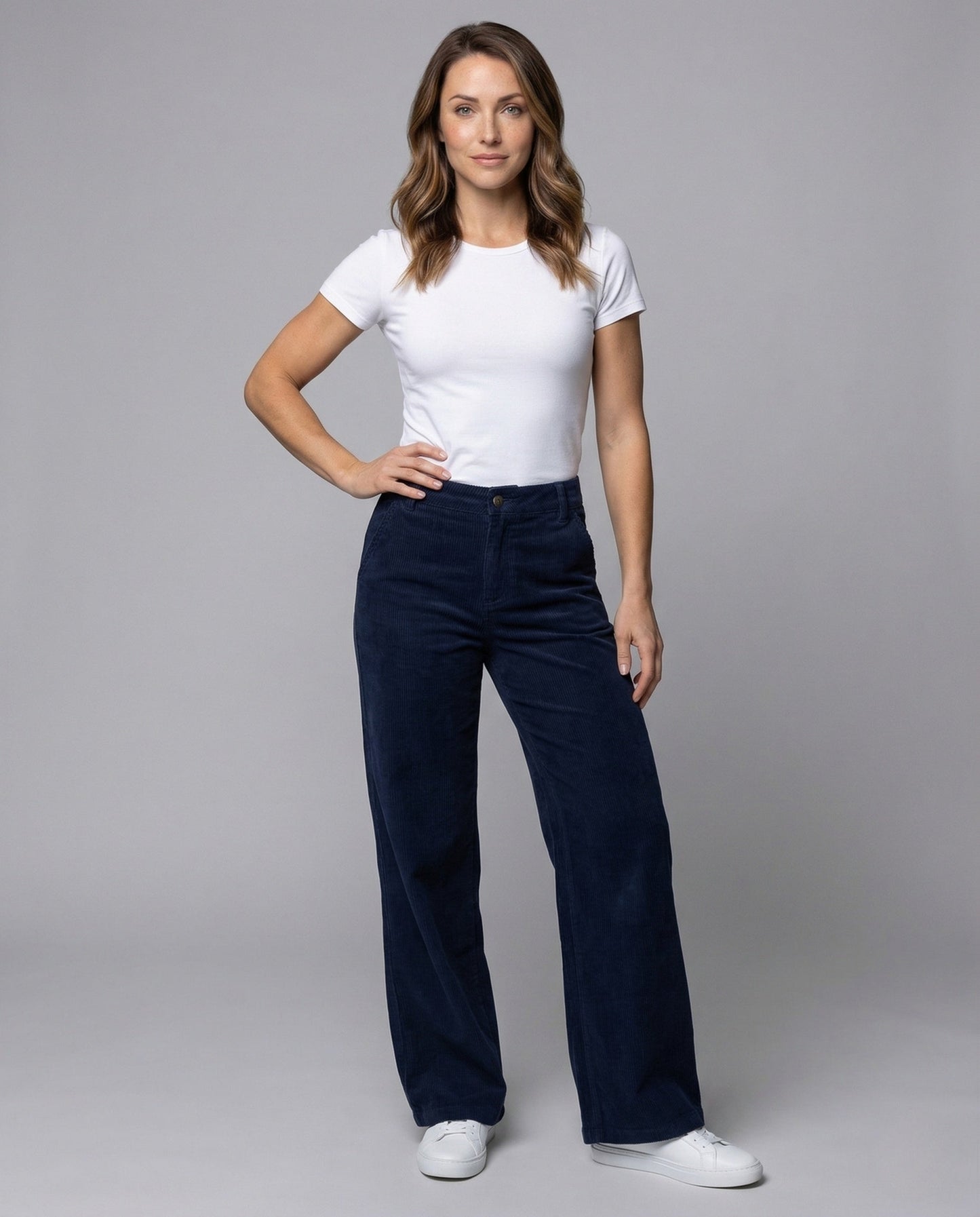 Damen High Waist Cordhose Weite Bein - Eveloria