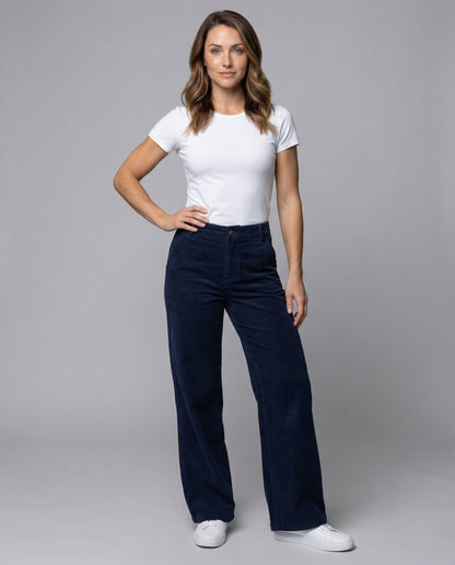 Damen High Waist Cordhose Weite Bein - Eveloria