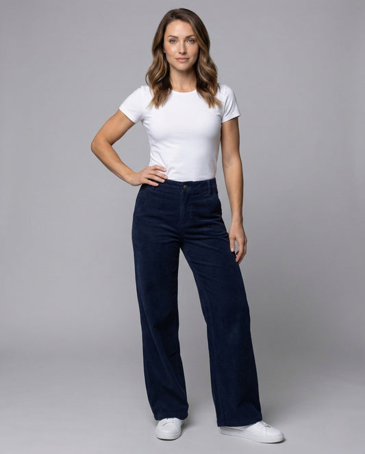 Damen High Waist Cordhose Weite Bein - Eveloria
