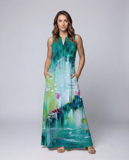 Damen A-Linie Ärmelloses Kleid V-Ausschnitt - Eveloria