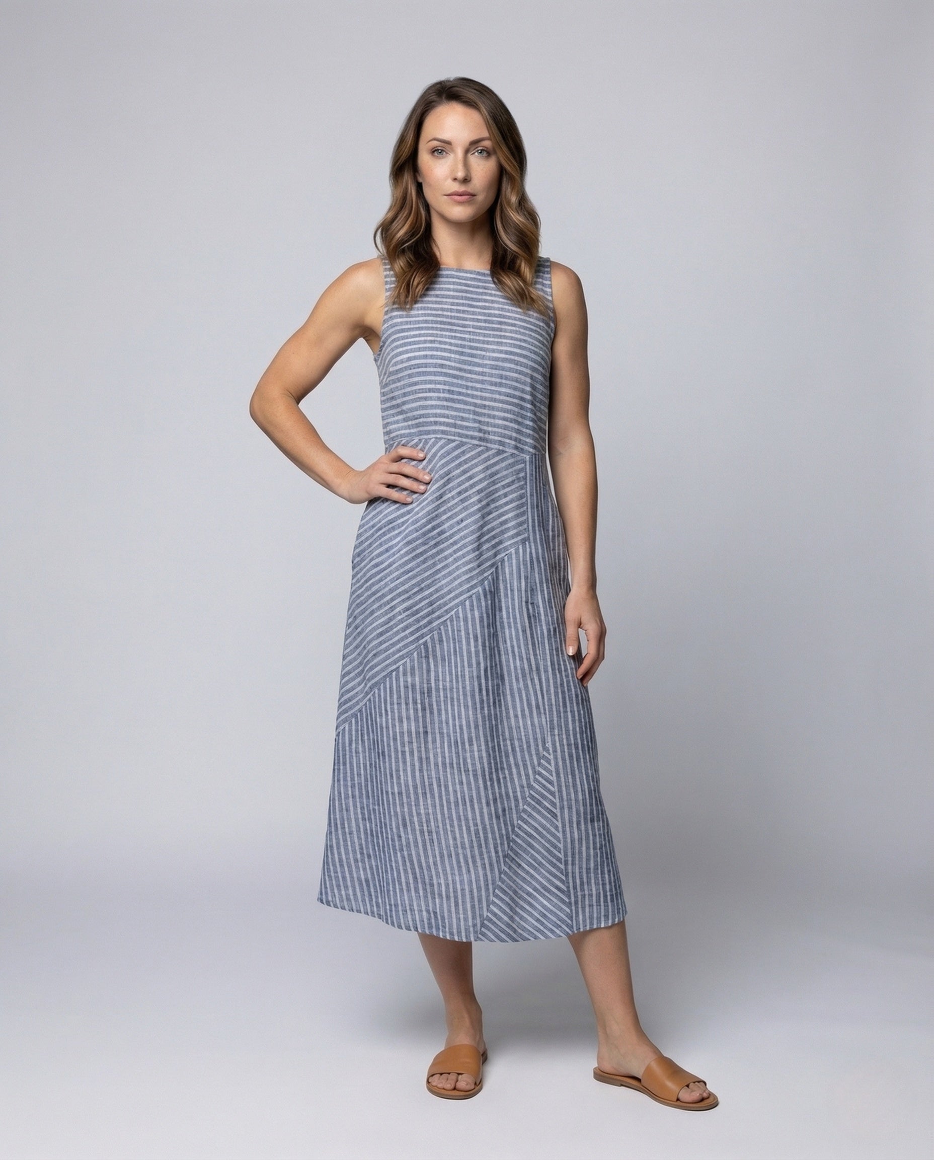 Damen Leinenkleid Ärmellos Mit Taschen - Eveloria