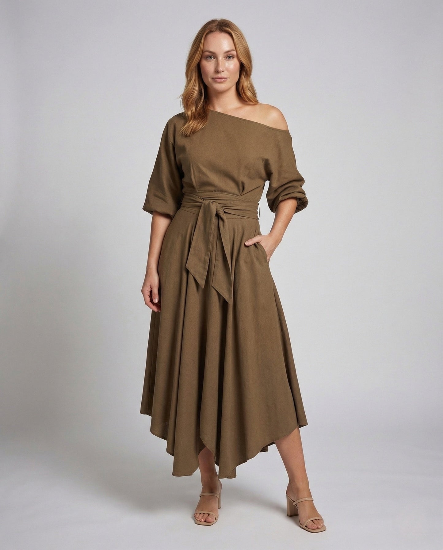 Damen Wickelkleid Midi Godet Rock - Eveloria