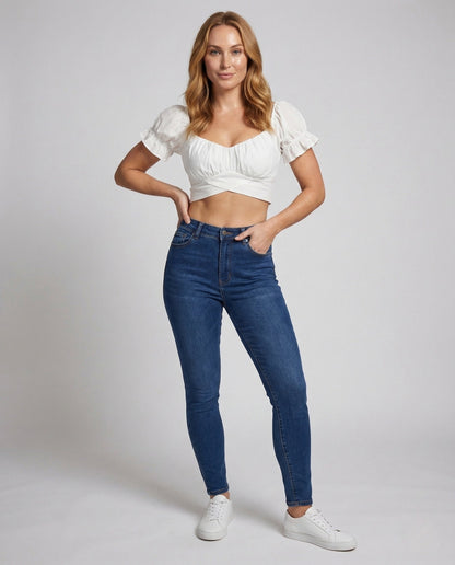 Damen Crop mit Puffärmeln und Schleife - Eveloria