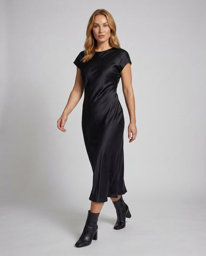 Damen Satin Maxikleid A-Linie - Eveloria