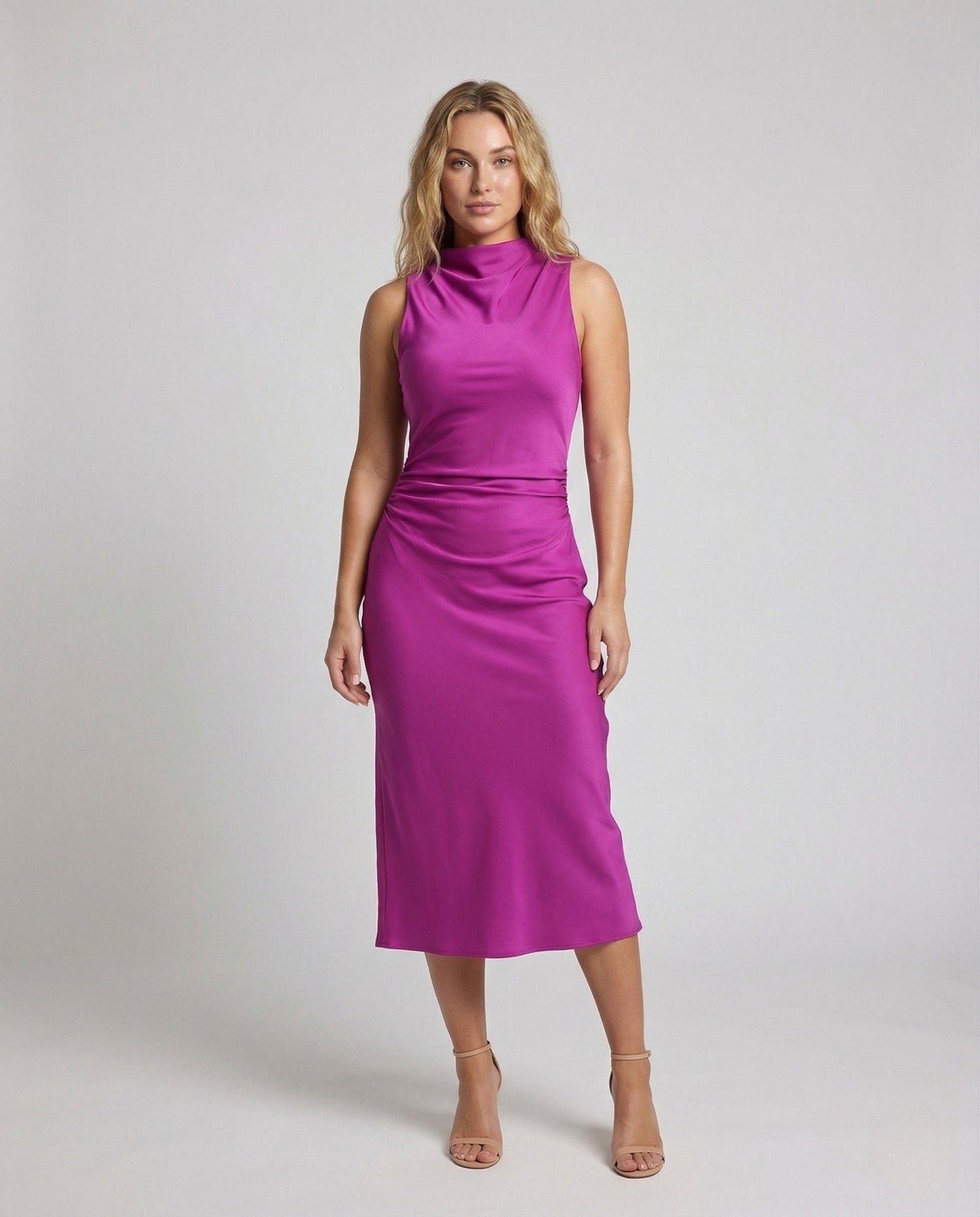 Damen Abendkleid Satin Wasserfall - Eveloria