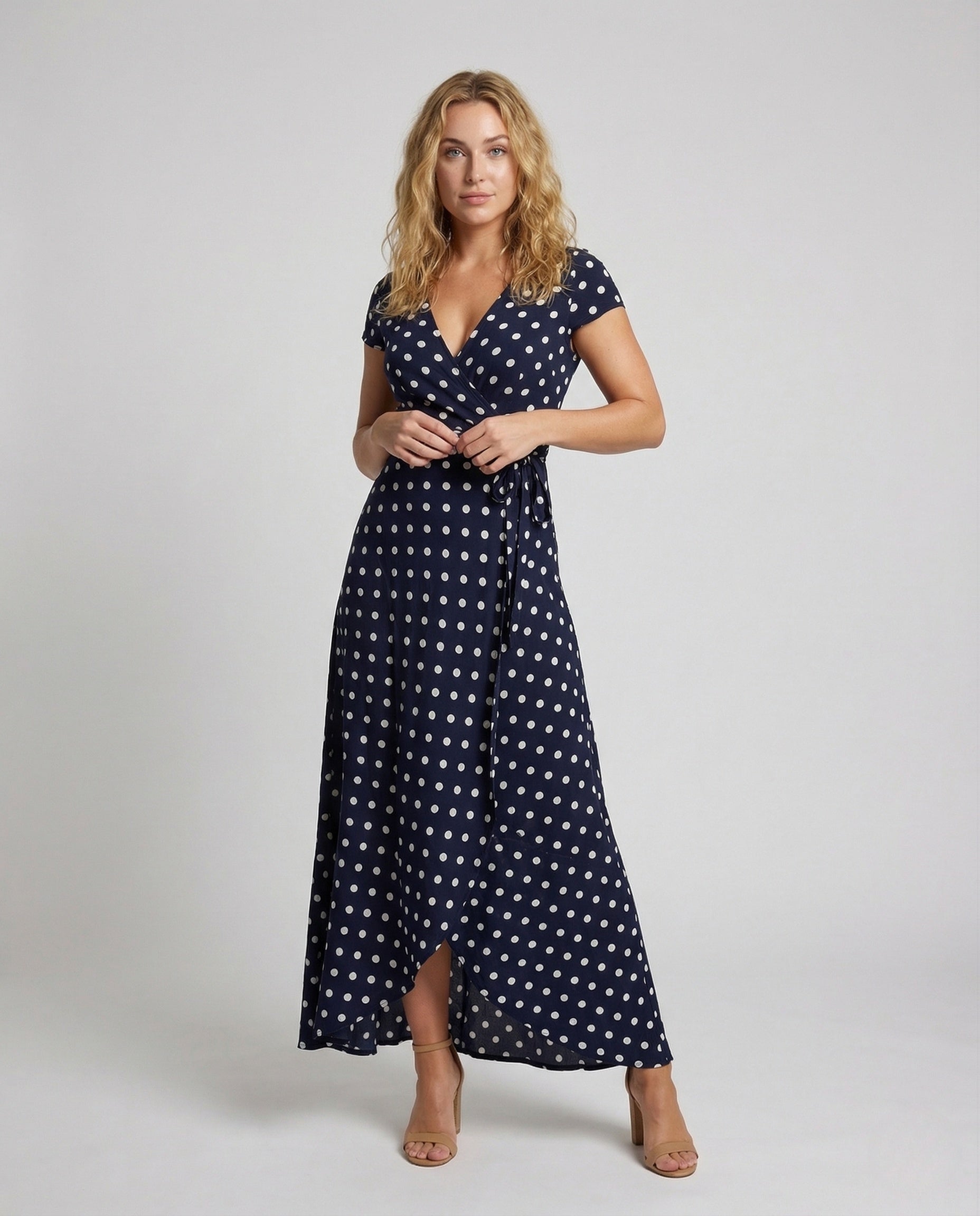 Damen Maxikleid mit Punkten Wickeloptik - Eveloria