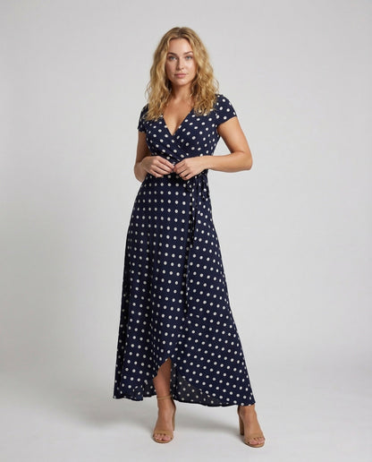 Damen Maxikleid mit Punkten Wickeloptik - Eveloria