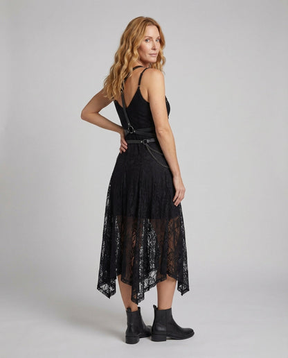 Damen Gothic Minikleid aus Spitze mit Öse Schwarz - Eveloria
