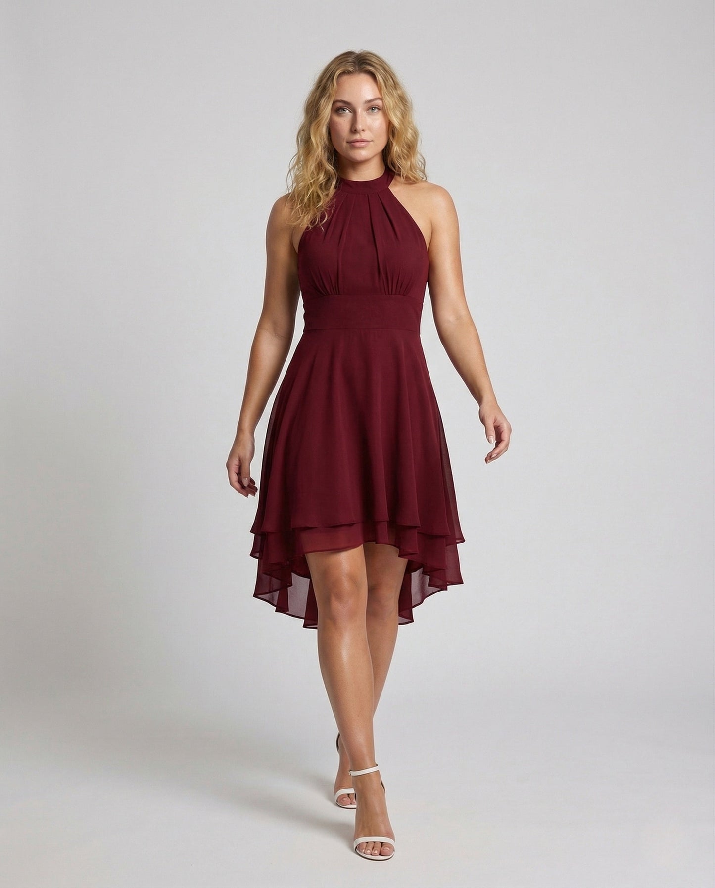 Damen Chiffon-Kleid Halterneck mit Volants - Eveloria