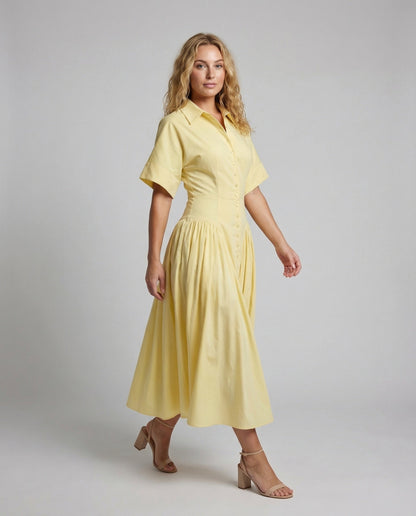 Damen Hemdblusenkleid Langärmlig Faltenrock - Eveloria
