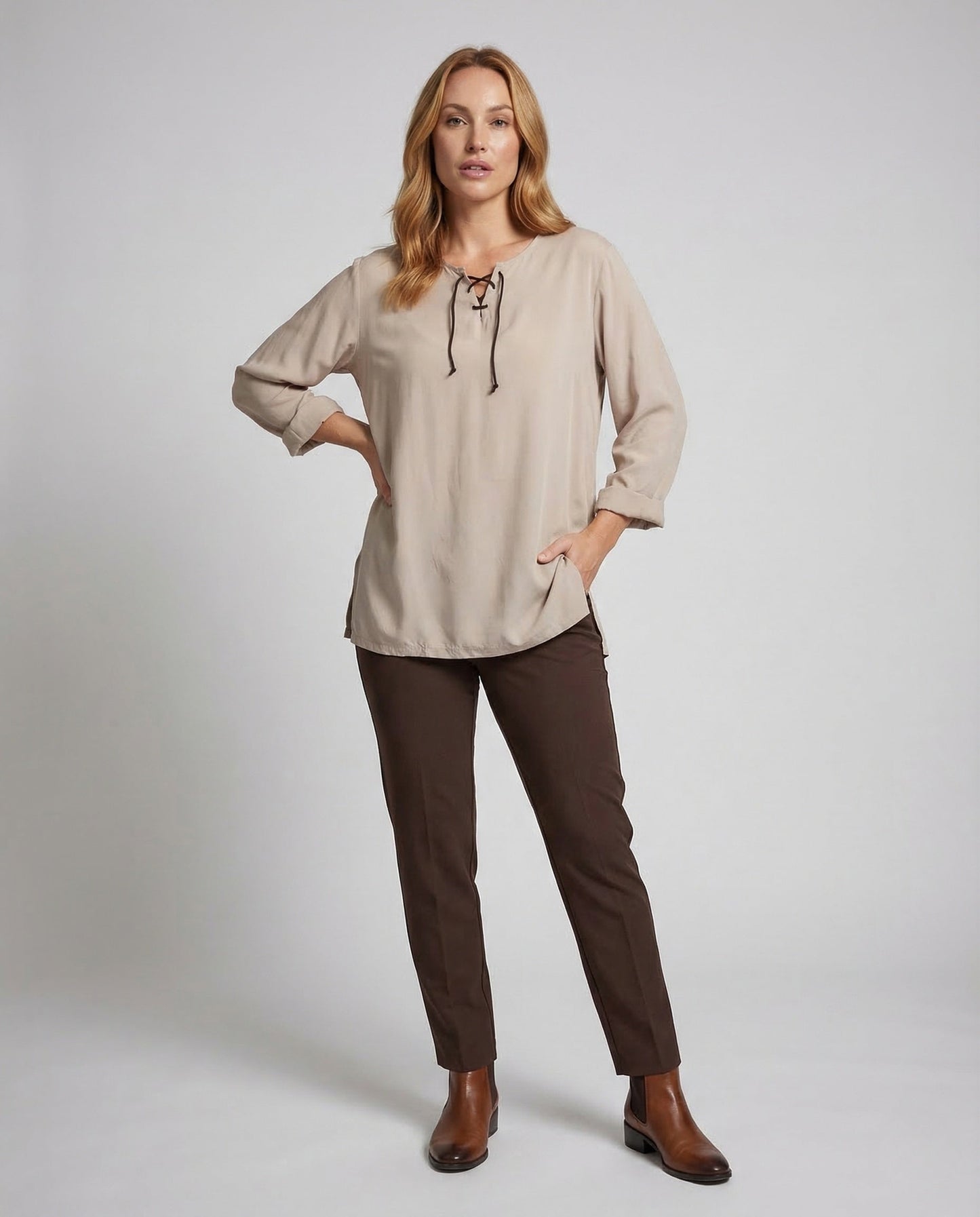 Damen Oversize Tunika Schnürkragen - Eveloria