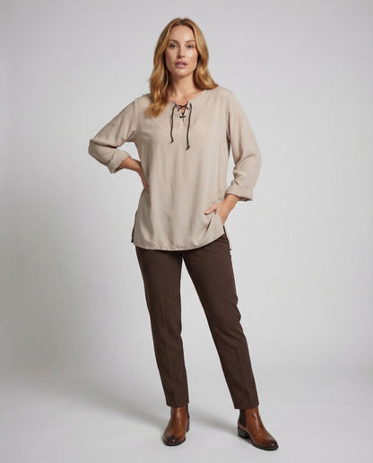 Damen Oversize Tunika Schnürkragen - Eveloria