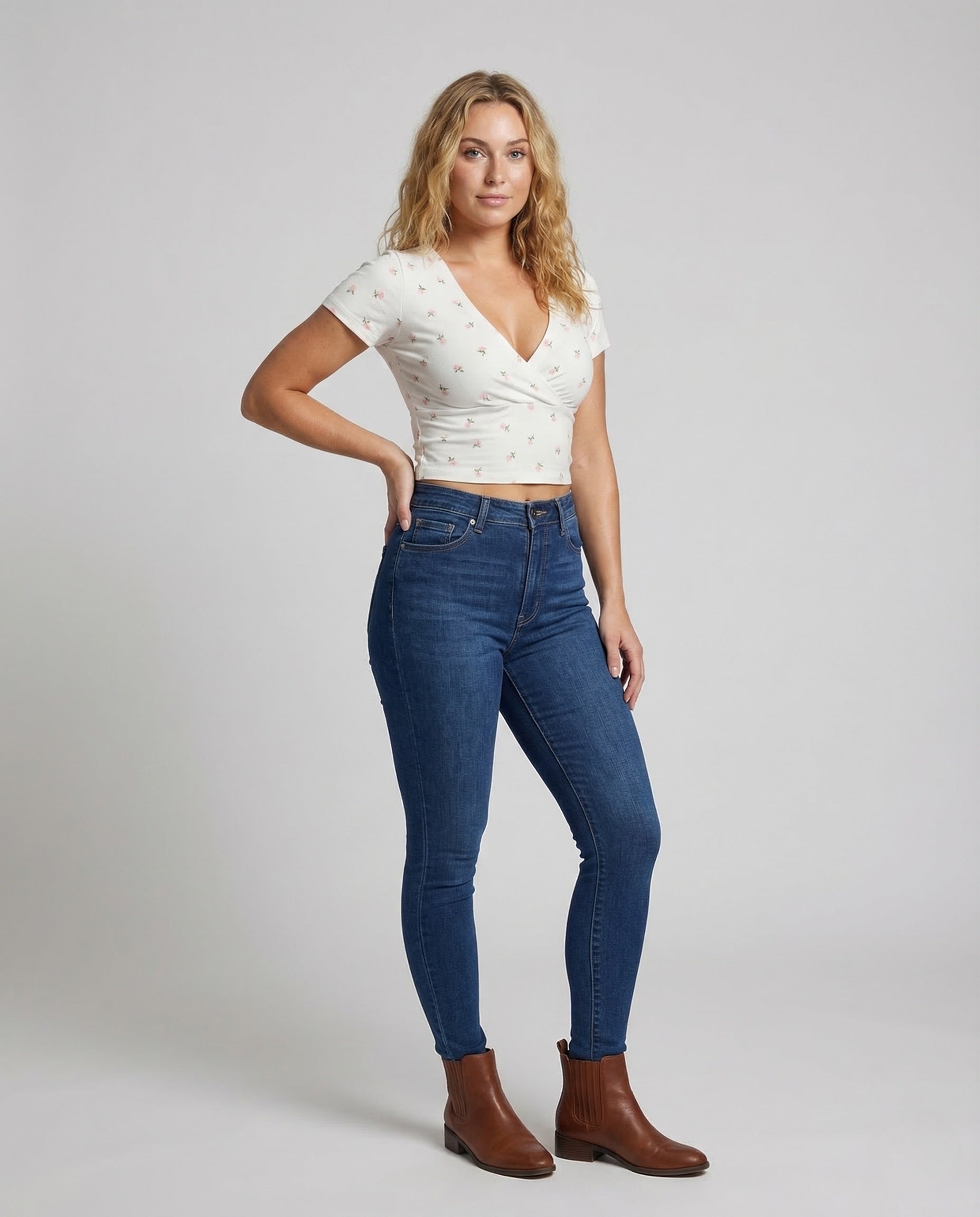 Damen Crop Wickeloberteil Rosenprint - Eveloria