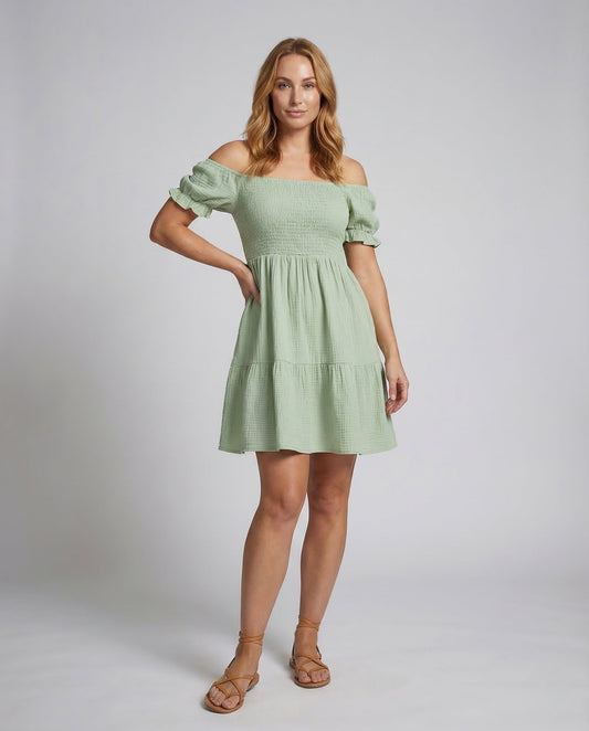 Damen Tunika Kleid mit Puffärmeln und Stufenrock - Eveloria