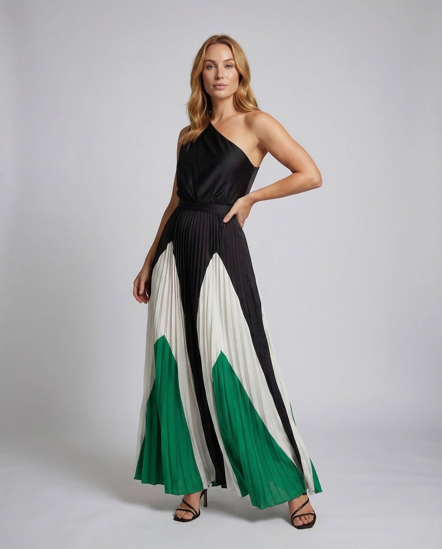 Damen One-Shoulder-Maxikleid Plissierter Rock - Eveloria