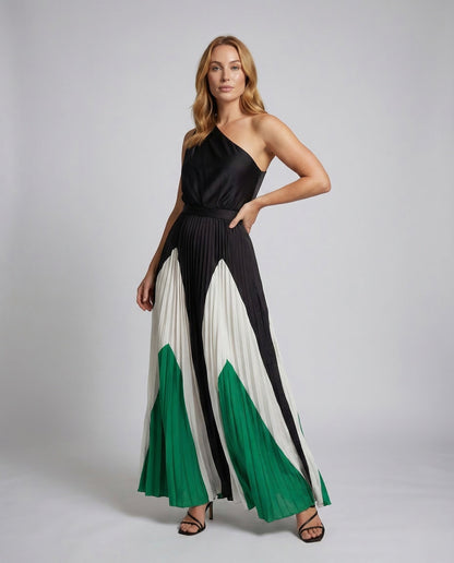 Damen One-Shoulder-Maxikleid Plissierter Rock - Eveloria