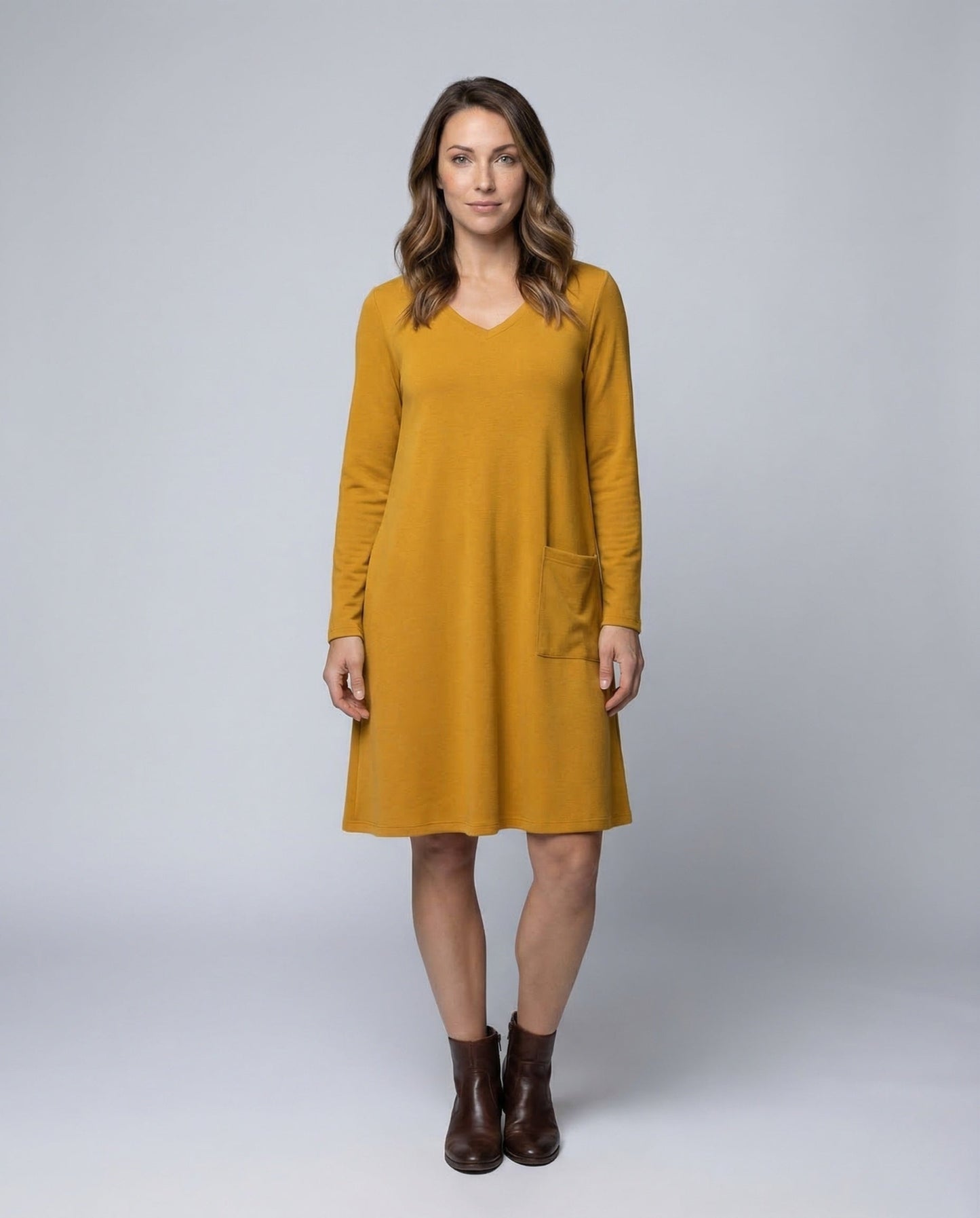 Damen Strickkleid A-Linie Langarm mit Taschen - Eveloria