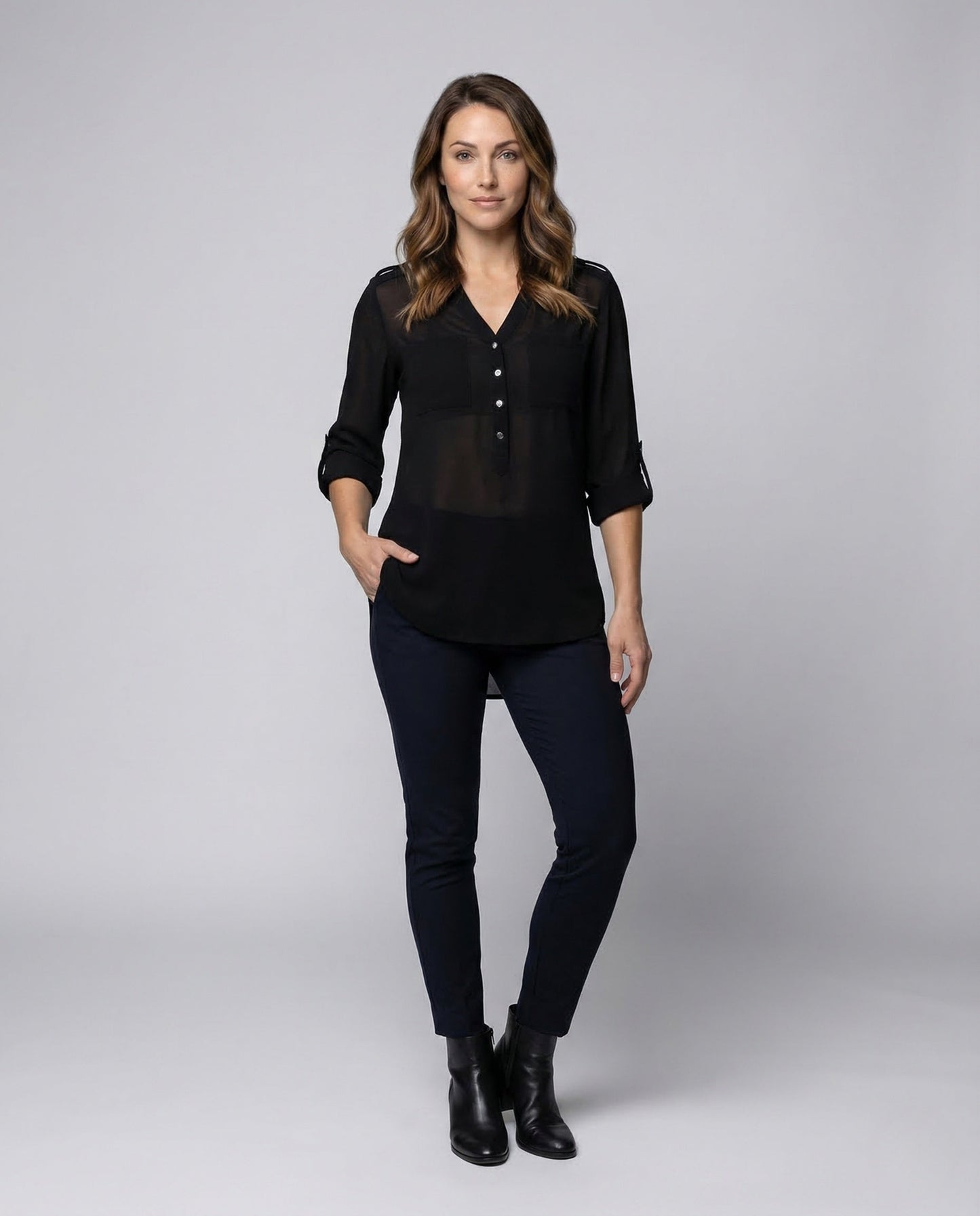 Damen Chiffon Bluse V-Ausschnitt - Eveloria
