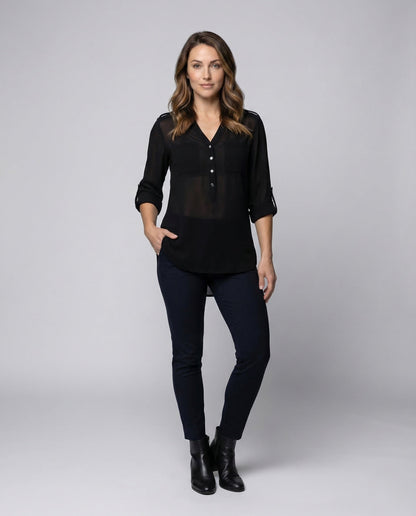 Damen Chiffon Bluse V-Ausschnitt - Eveloria