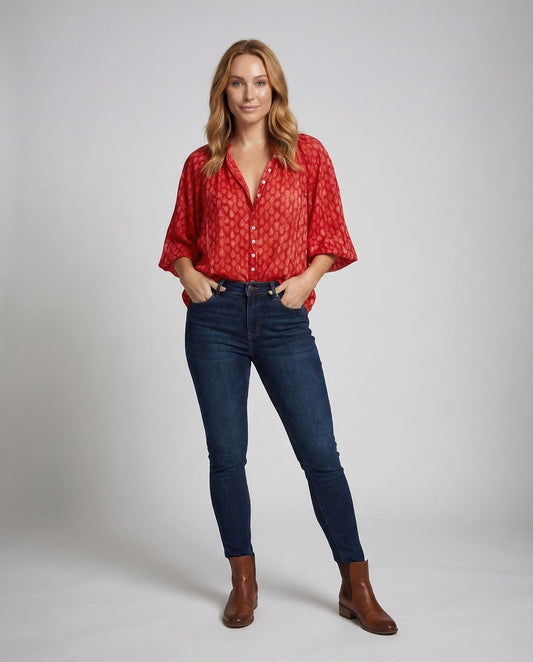 Damen Viskose Bluse Boho Dreiviertelärmel - Eveloria
