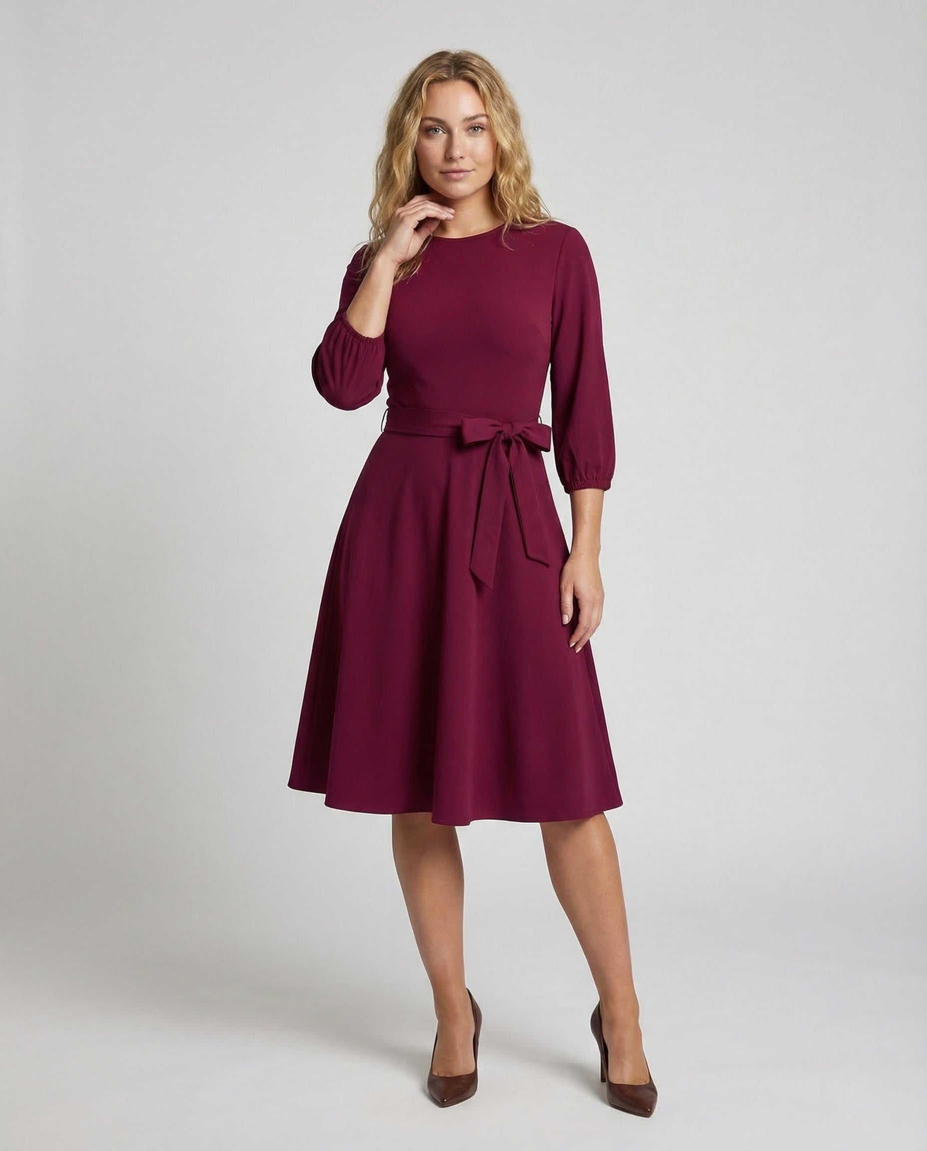 Damen A-Linie Kleid mit Gürtel und Bündchen - Eveloria