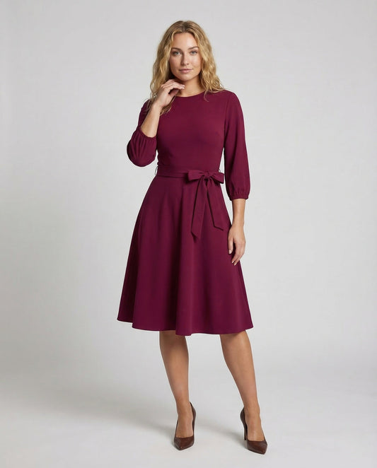 Damen A-Linie Kleid mit Gürtel und Bündchen - Eveloria
