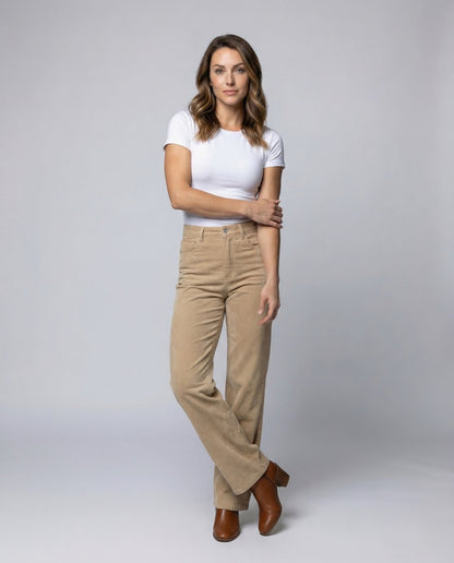 Damen High Waist Cordhose Weit Bein Schwarz - Eveloria