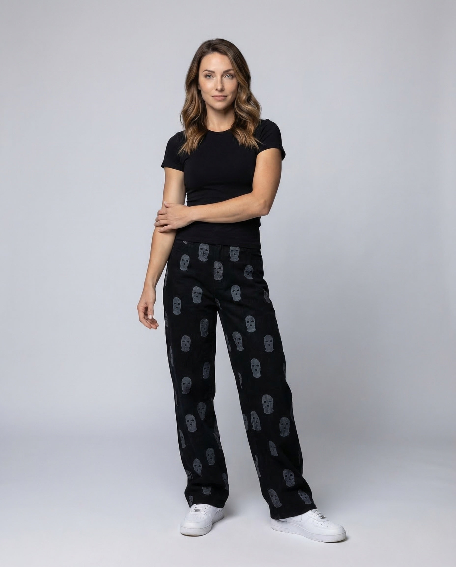 Damenhose Weit mit Maskenprint Elastikbund - Eveloria