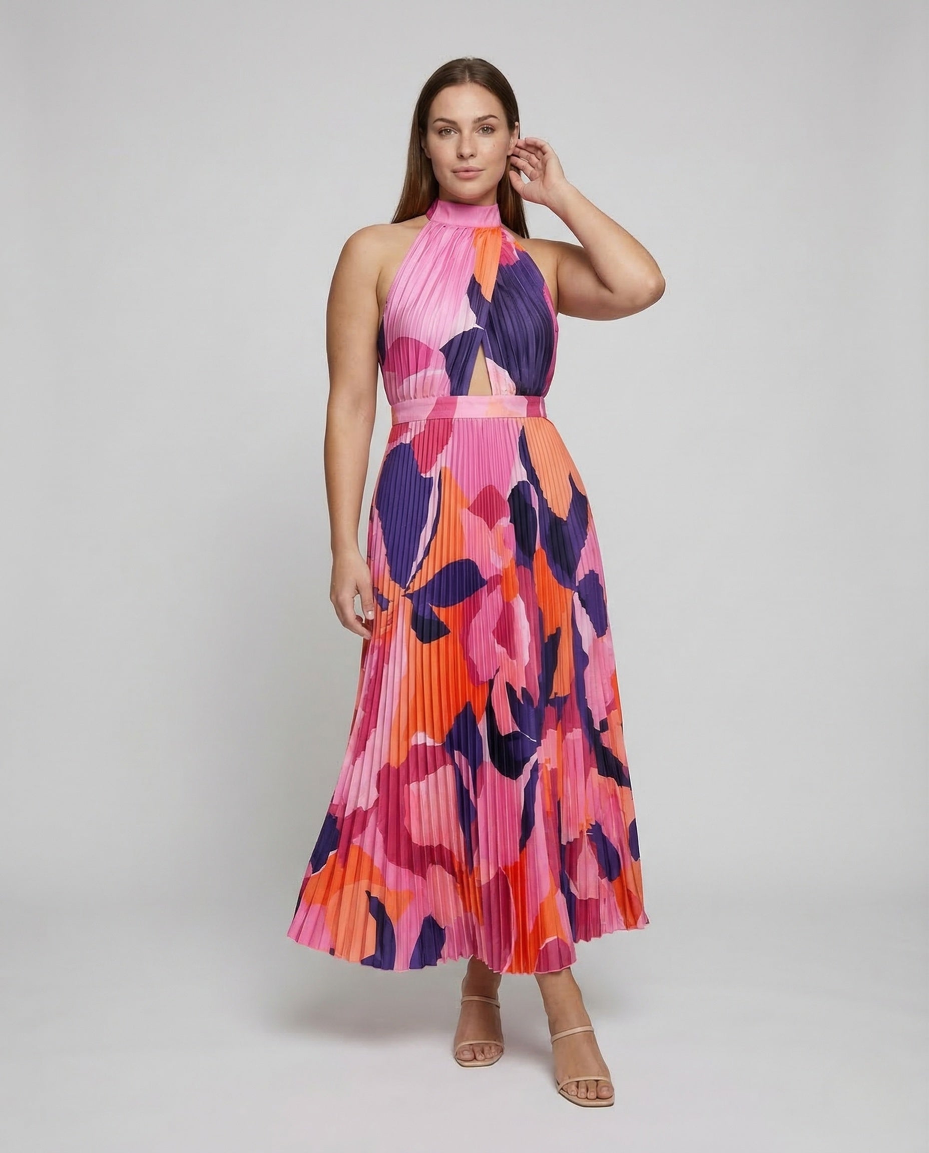Damen Maxikleid Plissee Stehkragen - Eveloria