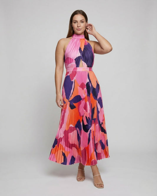 Damen Maxikleid Plissee Stehkragen - Eveloria