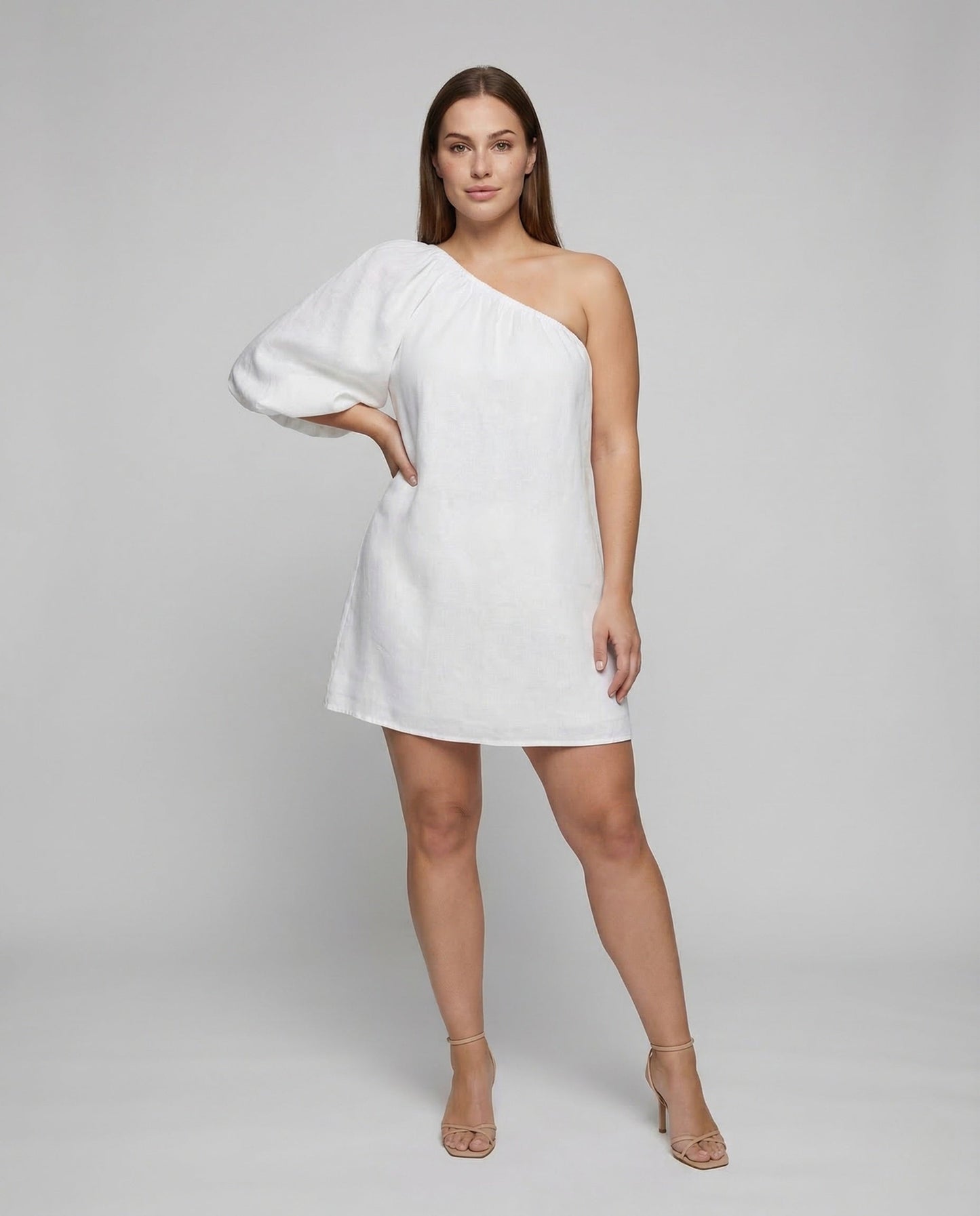 Damen Minikleid Asymmetrisch Schulterfrei Ballonärmel - Eveloria