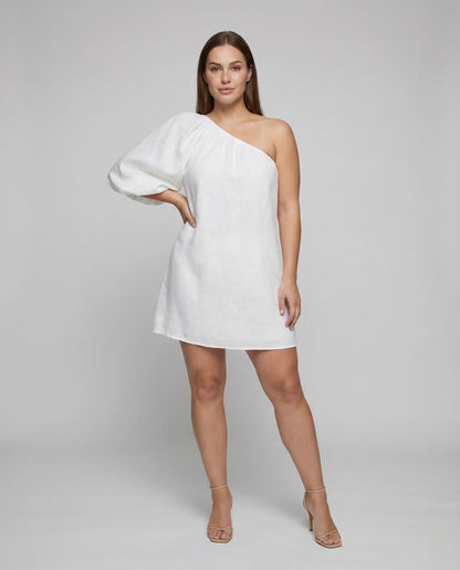 Damen Minikleid Asymmetrisch Schulterfrei Ballonärmel - Eveloria