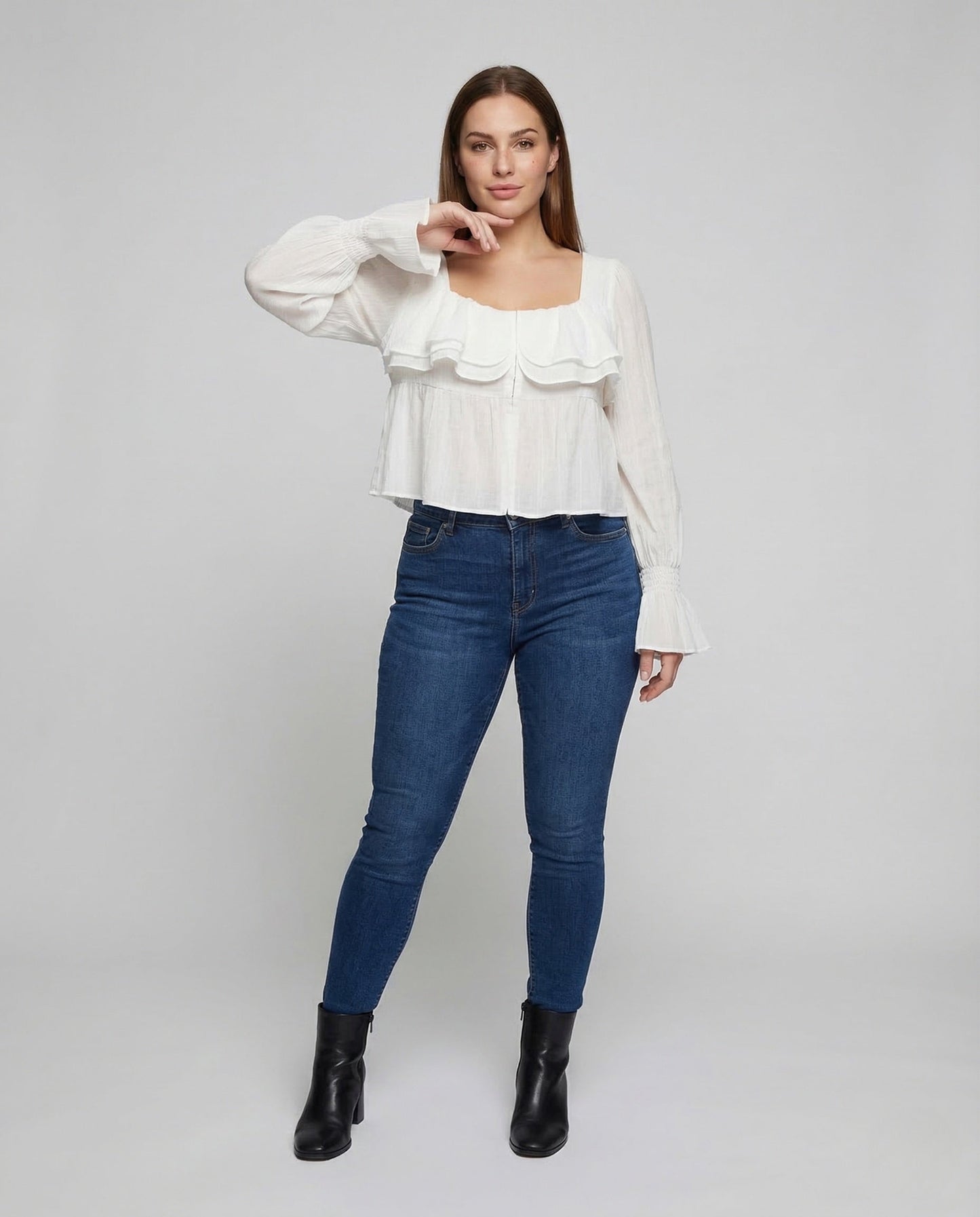 Damen Bluse mit Rüschen und Puffärmeln - Eveloria