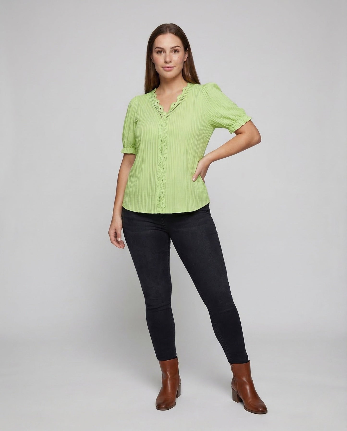 Damen Bluse Spitze Plissee Kurzarm Weiss - Eveloria