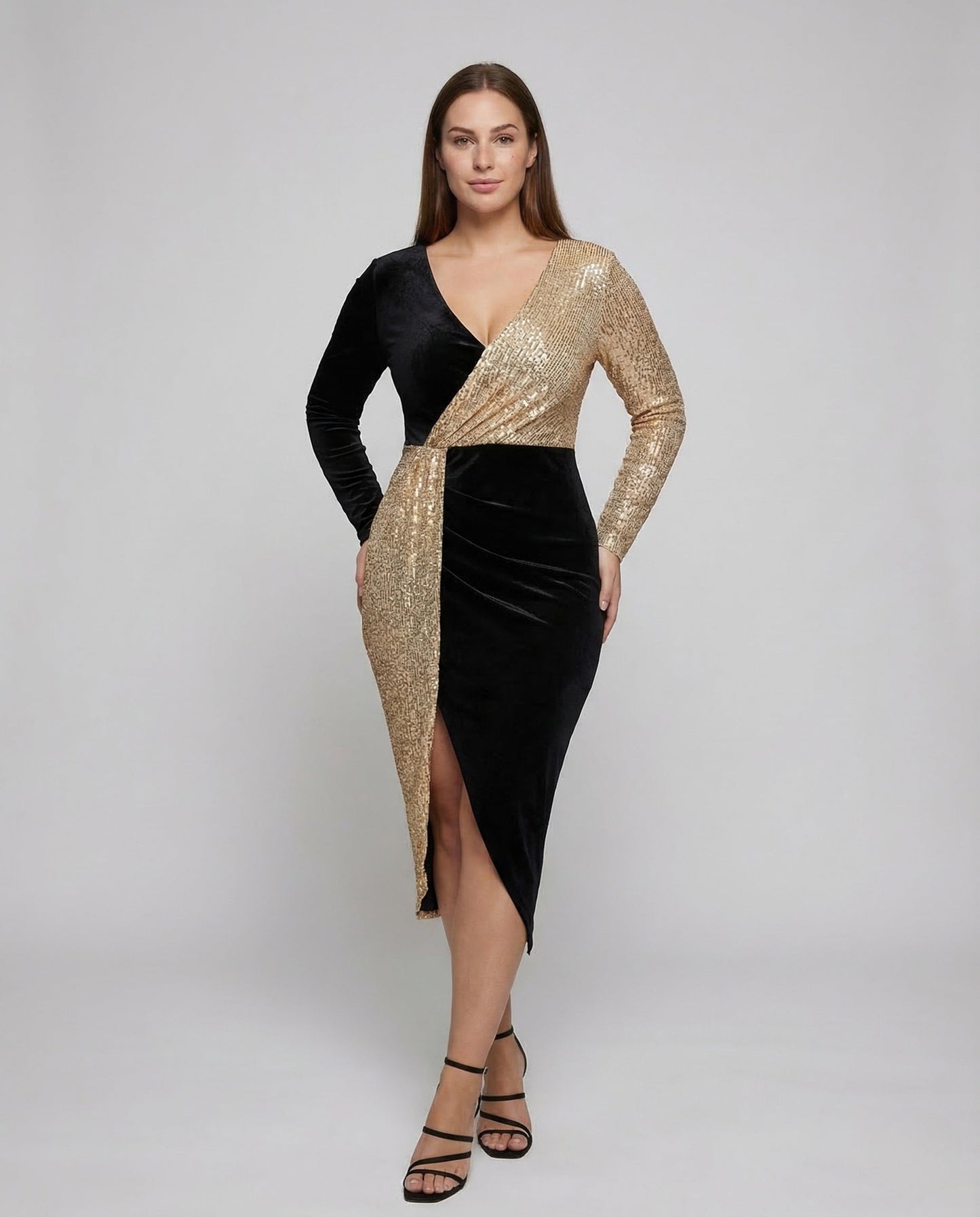 Damen Abendkleid mit Pailletten und Wickel Effekt - Eveloria