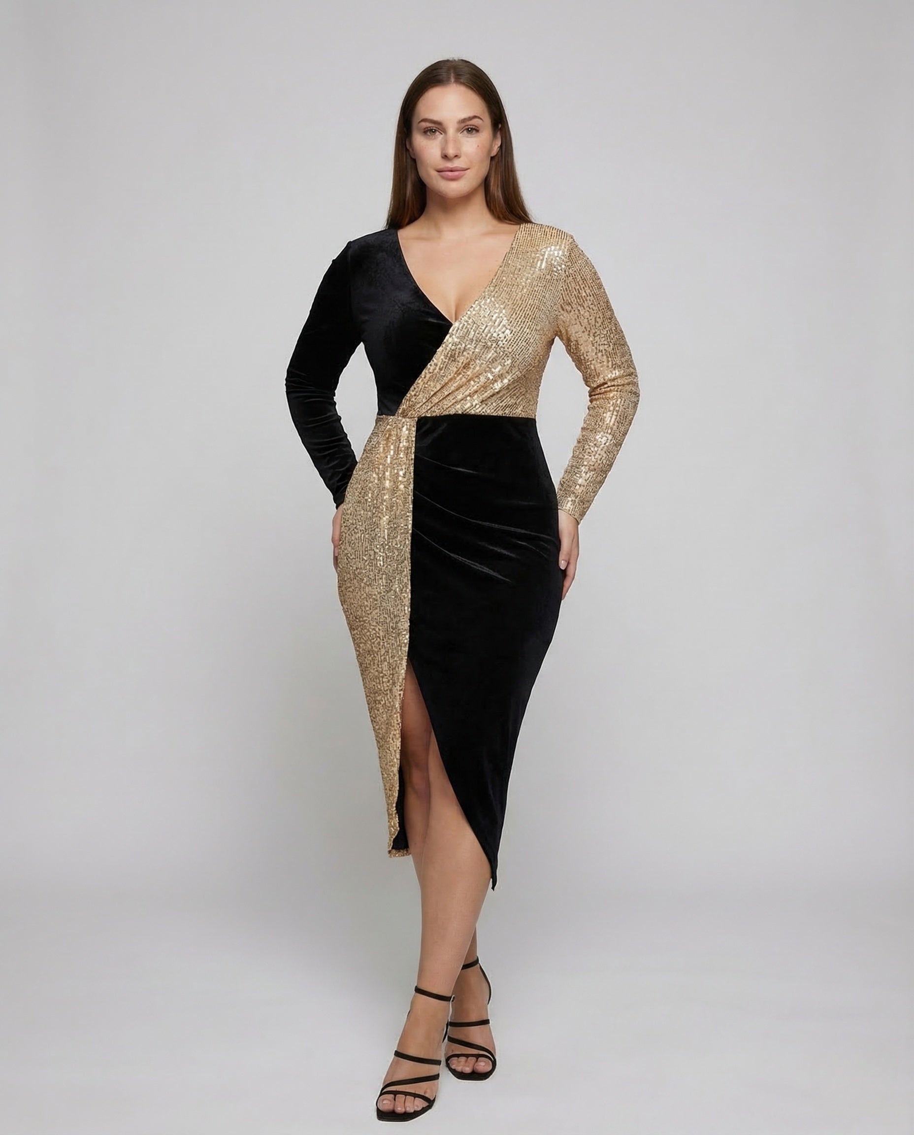 Damen Abendkleid mit Pailletten und Wickel Effekt - Eveloria
