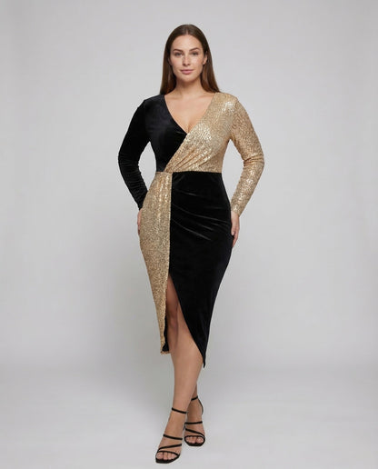 Damen Abendkleid mit Pailletten und Wickel Effekt - Eveloria