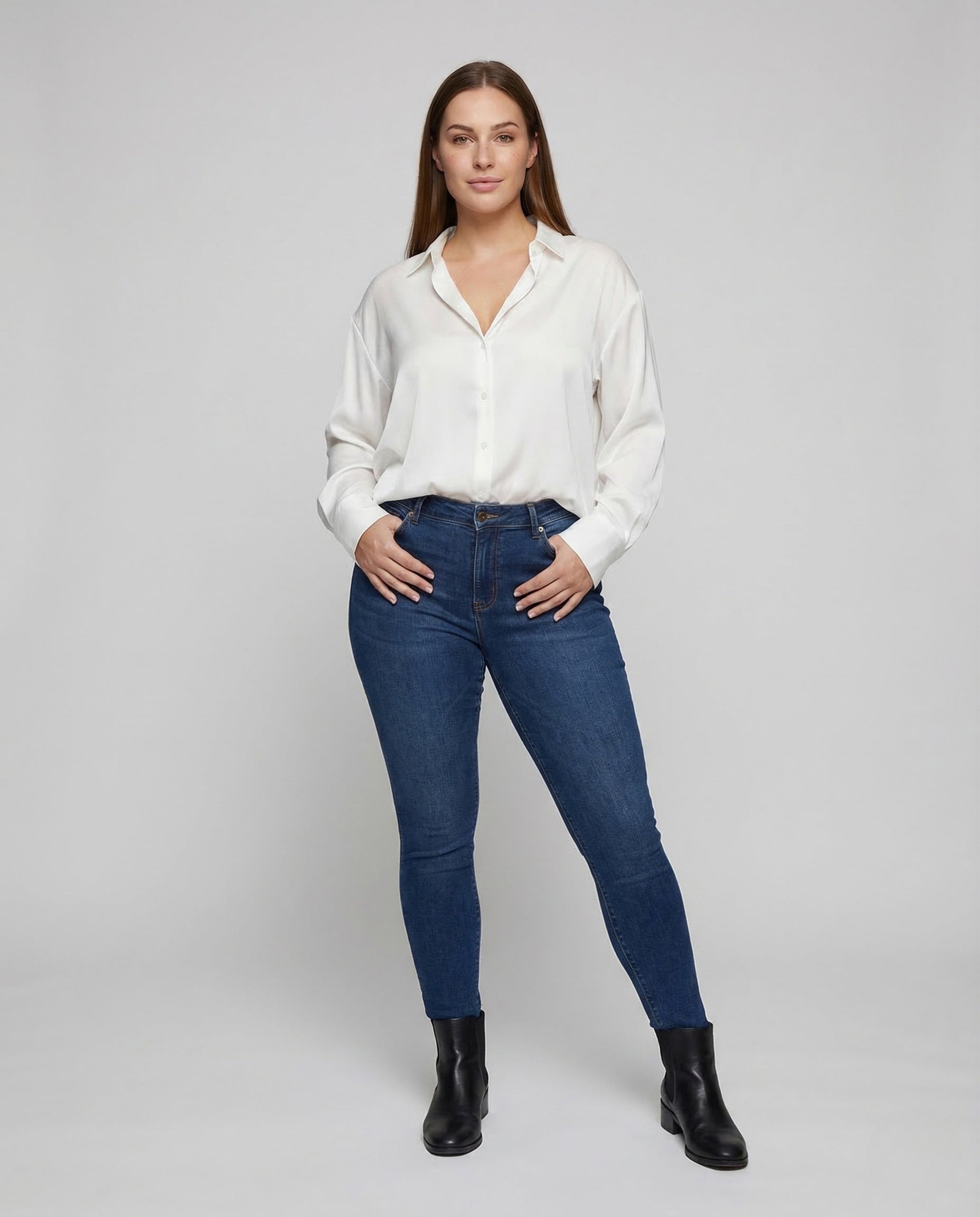 Damen Bluse Seidenoptik Hemdkragen - Eveloria