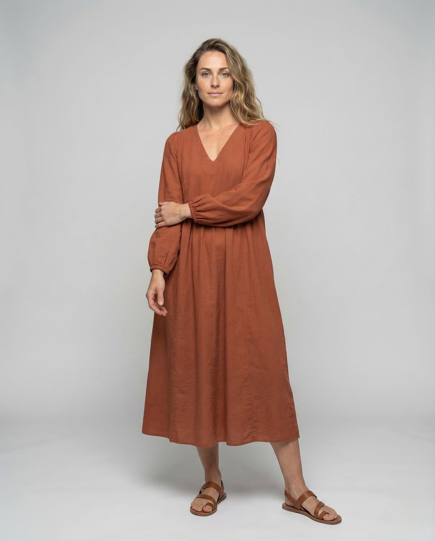 Damen Viskose Maxikleid V-Ausschnitt Empire - Eveloria