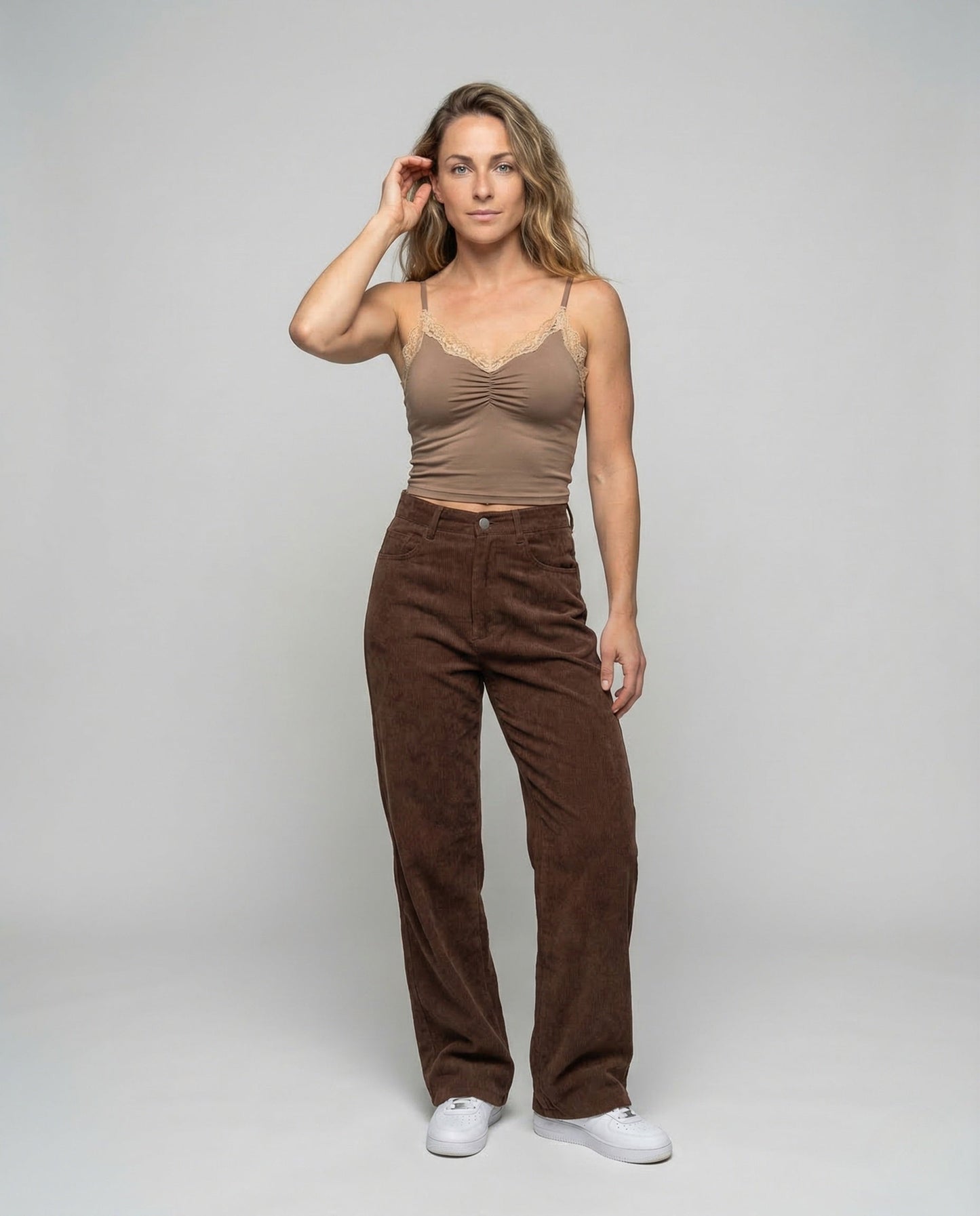 Damen High Waist Chinohose Weite Bein - Eveloria